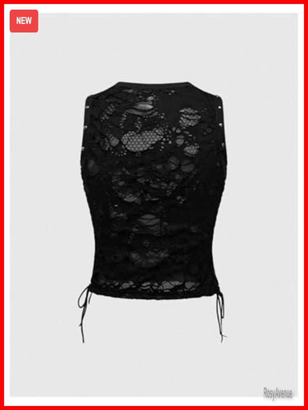 Goth Sheer Studded Crop Tank Top Lace Up Distressed Punk Going Out Top - Picture 3 of 5